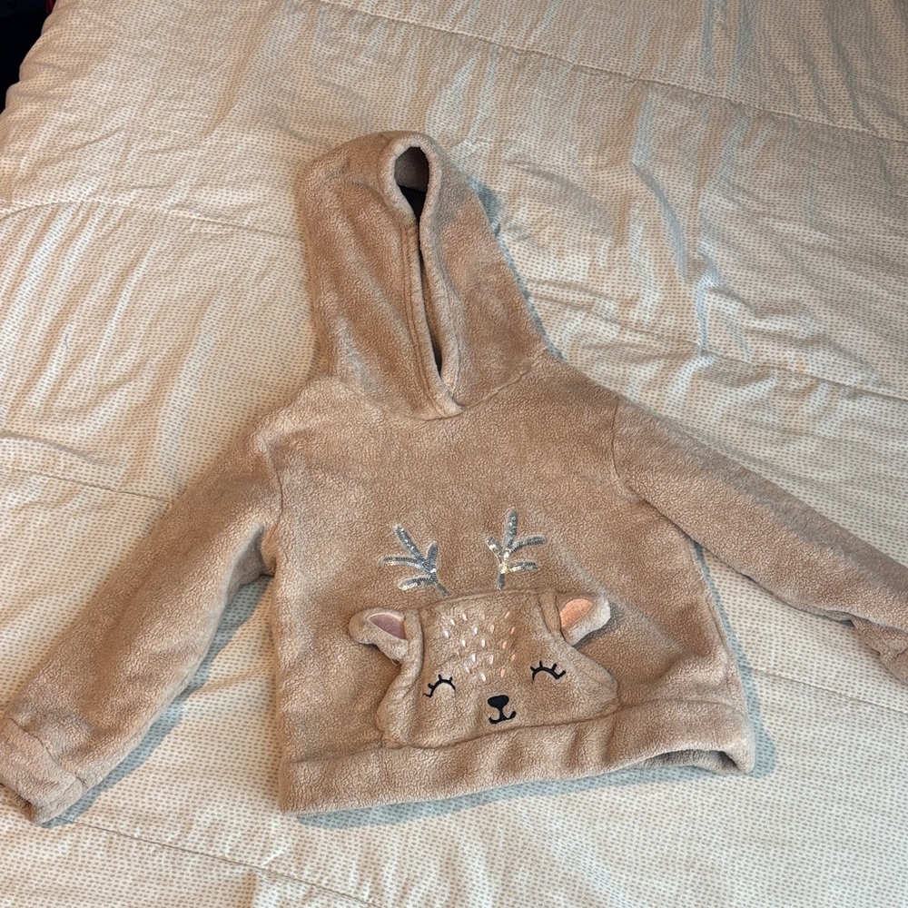 H&M Beige Plush Deer Hooded Sweatshirt for Kids